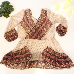 Umgee Boho Flowy Sheer Tunic, V-Neck, Size Large